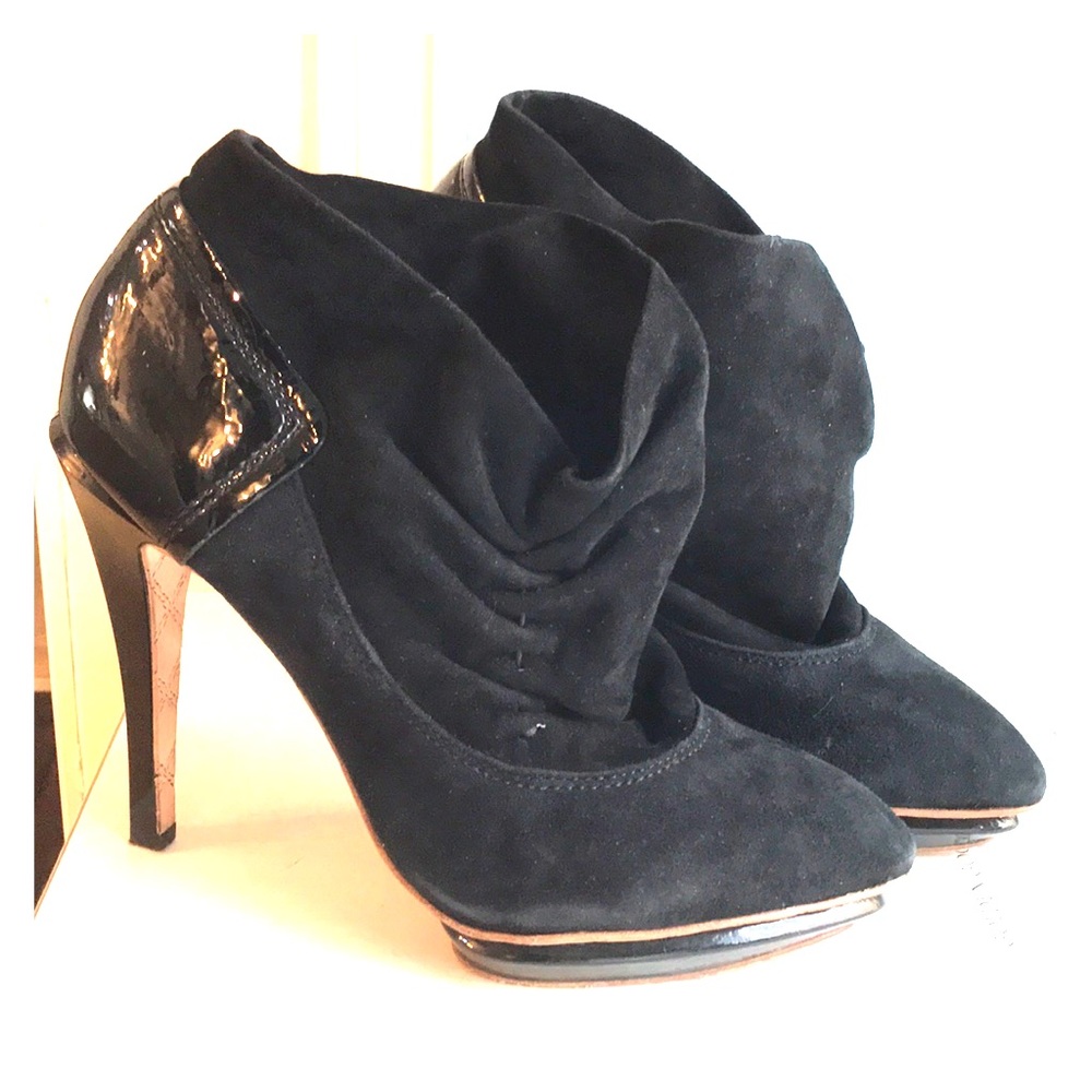 Suede and Patent Leather Booties